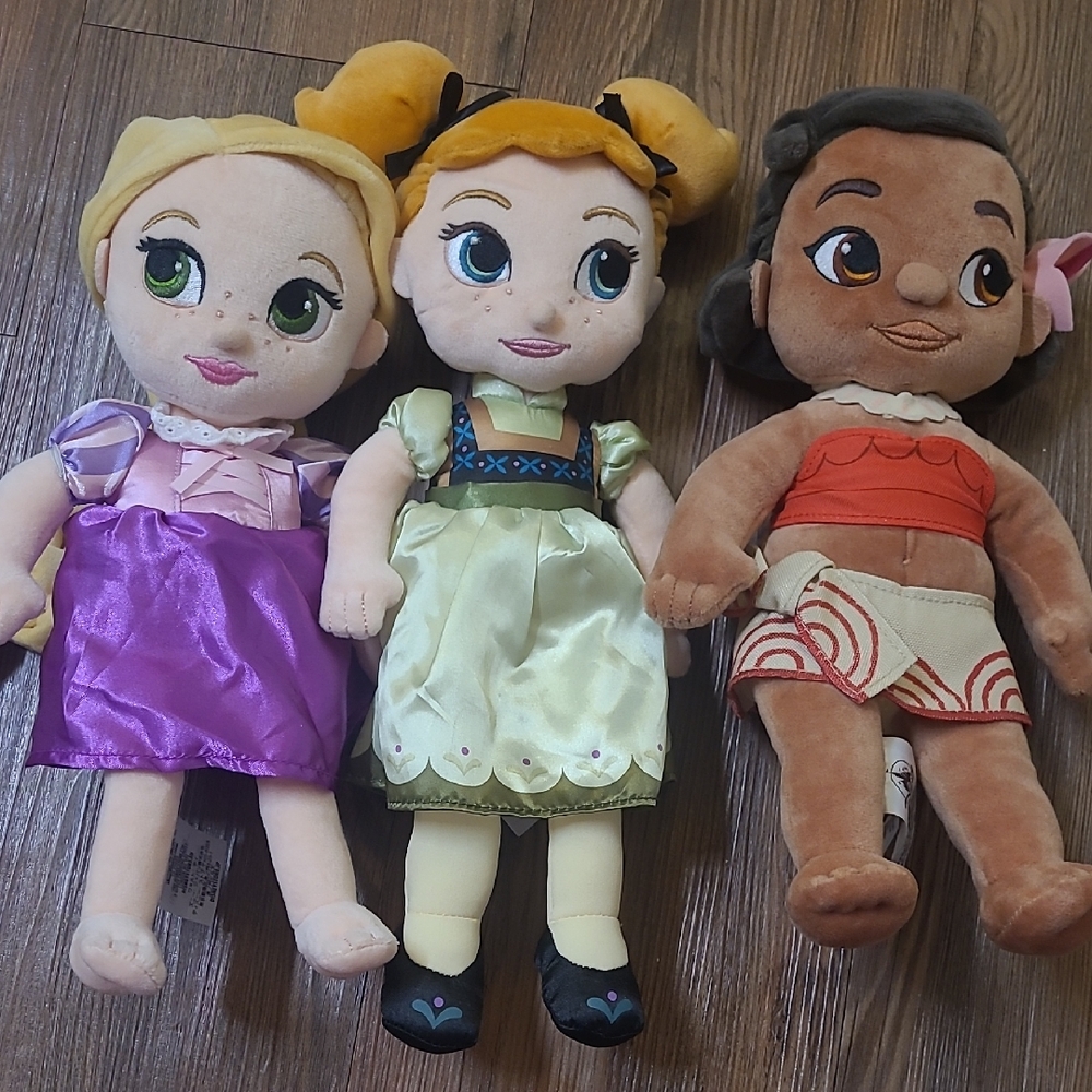 Disney Plush Doll Trio -‎ Purple, Yellow, Brown for girls use good condition.